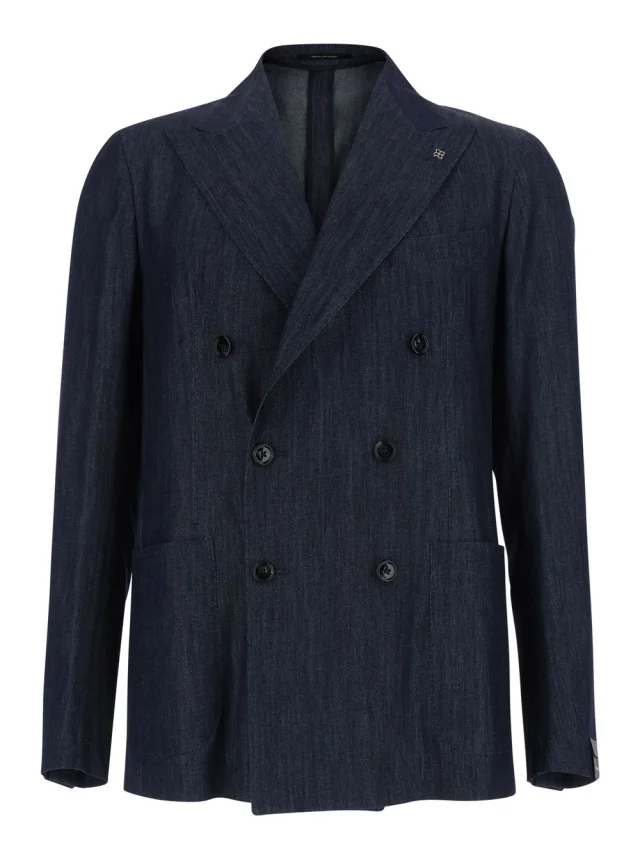 Blue Double-breasted Jacket with Peak Revers in Denim for Men in Blue, image 1 of 1 from Gaudenzi Boutique