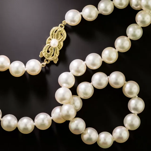 Cultured Pearl 26 Inch Strand with Mikimoto Clasp from Lang Antiques