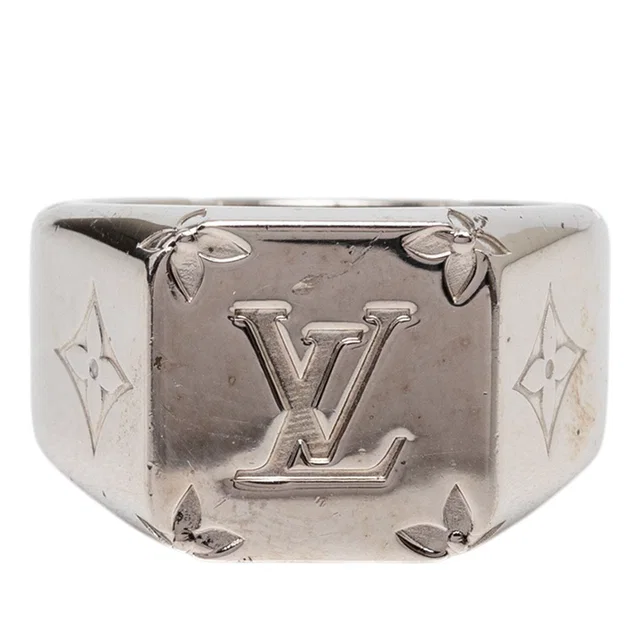 Silver Louis Vuitton Brass Monogram Signet Ring M in Silver from Designer Revival