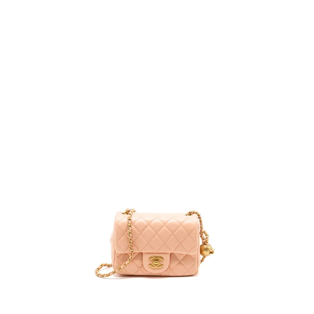 Chanel Pearl Crush Mini Square Flap bag lambskin light pink GHW (microchip) in Pink Lambskin from EMIER