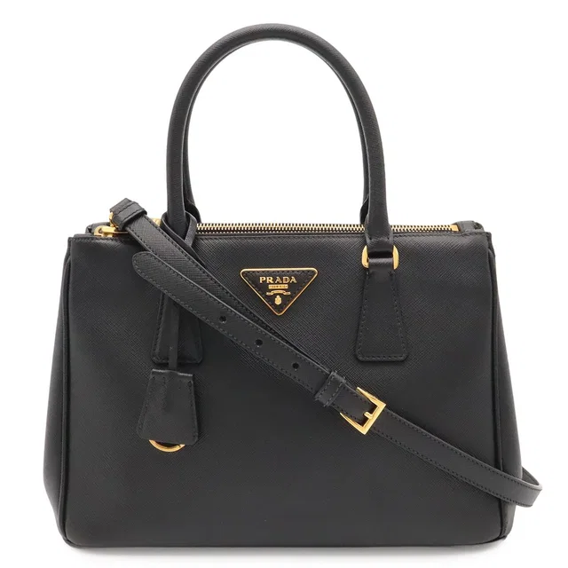 Prada Triangle Logo Galleria Midi Handbag 2-Way Shoulder Saffiano Leather Nero in Black Saffiano leather from The Reluxe