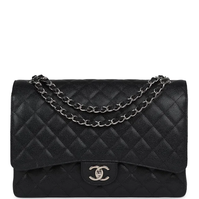 Chanel Maxi Classic Double Flap Bag Black Caviar Silver Hardware in Black Caviar leather from Madison Avenue Couture