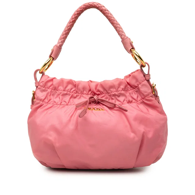 Pink Prada Tessuto Bow Handbag in Pink Nylon from Designer Revival