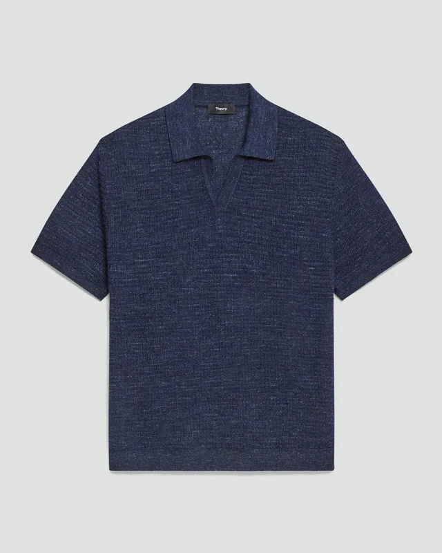Theory Brenan Polo Shirt in Pacific Linen in NEW BALTIC 65% Linen, 23% Cotton, 12% Polyester; Exclusive Of Elastic, photo 6 of 8 from Theory