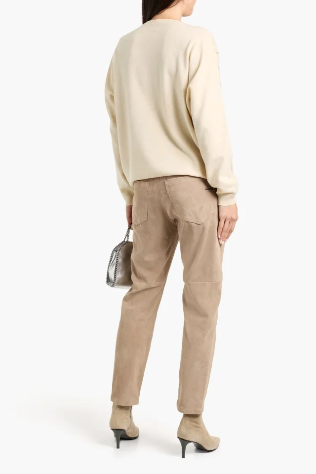 Brunello Cucinelli Bead-Embellished Wool, Cashmere and Silk-Blend Sweater in Beige, photo 3 of 4 from THE OUTNET