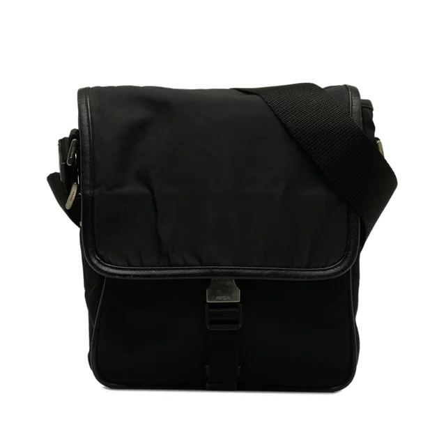Black Prada Tessuto Buckle Messenger Bag in Black Nylon from Designer Revival