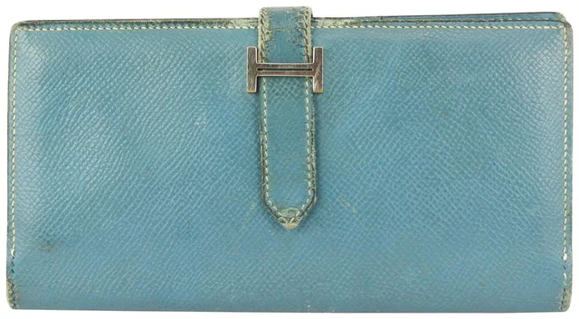 Hermès Blue Jean Bearn Bifold Long Flap in Blue Leather from Bagriculture
