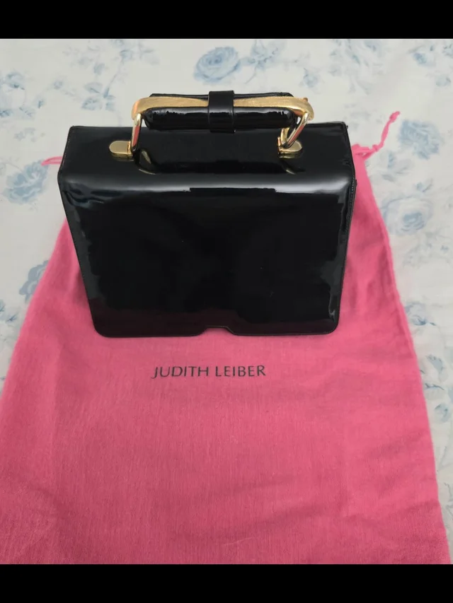 Judith Leiber Black Patent Leather Top-Handle Box Bag With Gold Hardware in black|gold Patent leather from Poshmark
