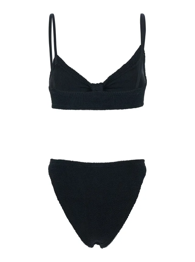 HUNZA G 'Alicia' Black Bikini with Thin Fixed Straps and Front Knot in Tech Fabric for Women in Black, photo 4 of 6 from Gaudenzi Boutique