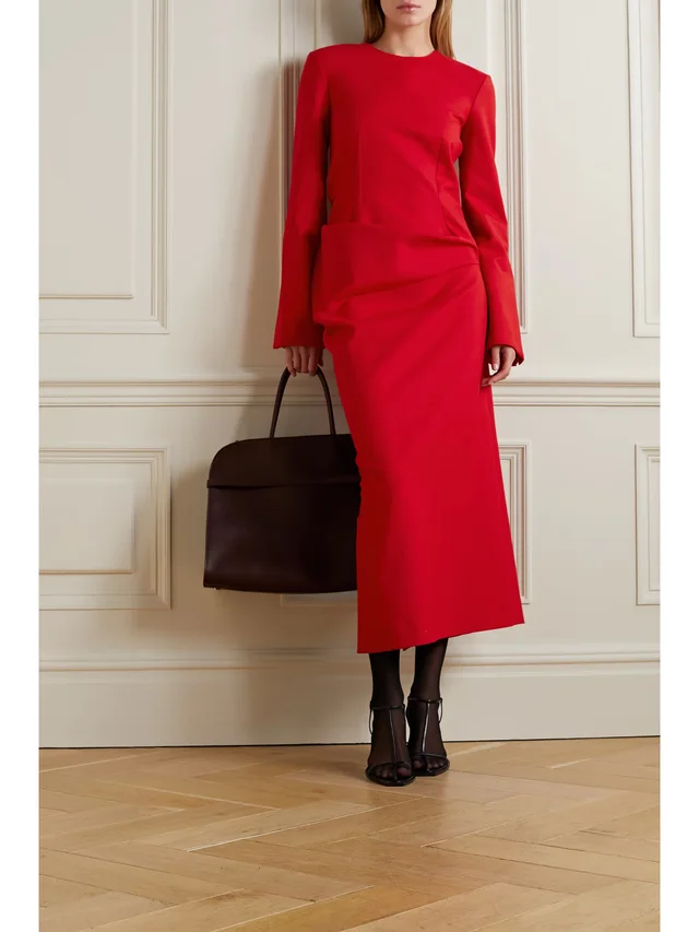 THE ROW Lucienne ruched wool-blend midi dress in Red, photo 2 of 2 from NET-A-PORTER (Canada)