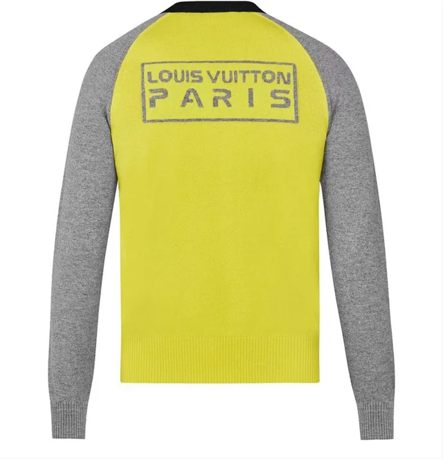 Louis Vuitton Men's Large Grey x Yellow Colour Block Crew Neck Sweater in Grey from Bagriculture