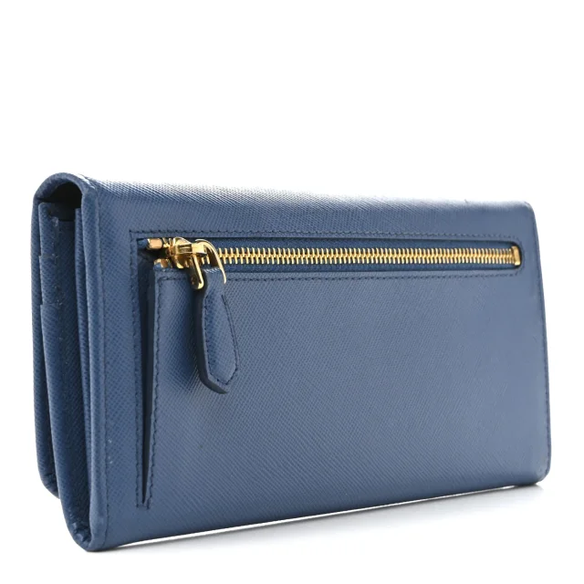 Prada Saffiano Bi-Color Metal Continental Flap Wallet Cobalto Black in Black Saffiano leather from FASHIONPHILE, photo 3 of 12