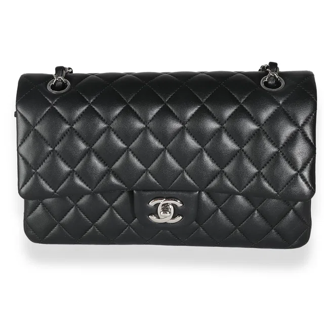 Chanel Black Quilted Lambskin Medium Classic Double Flap Bag in Black Lambskin from myGemma