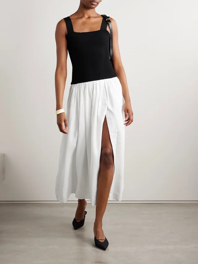 LA LIGNE Stretch-knit and gathered linen-blend midi dress, photo 2 of 2 from NET-A-PORTER (Canada)