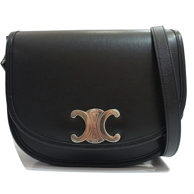 Celine Besace Shoulder Bag Leather Black Silver in Black Leather from The Reluxe