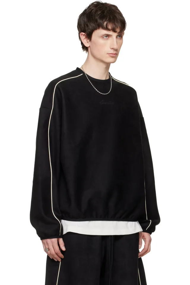 Fear of God ESSENTIALS Black Signature Modern Crewneck Faux-Suede Sweatshirt, photo 2 of 4 from SSENSE
