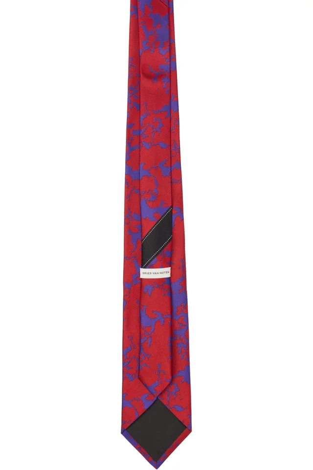 Dries Van Noten Red & Purple Printed Silk Tie, photo 2 of 3 from SSENSE