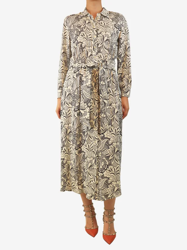 Max Mara White and black floral printed shirt dress - size UK 8 in Black from Sign of the Times