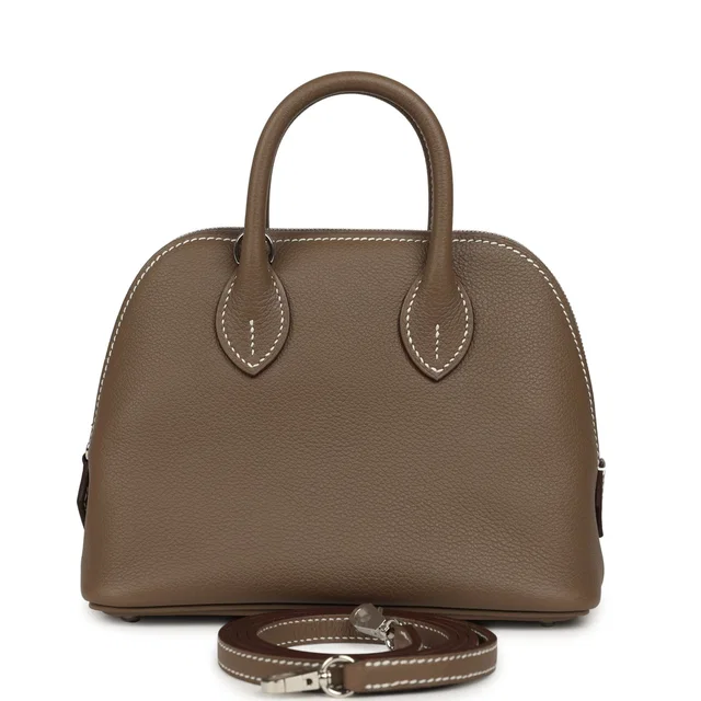 Hermès 1923 Bolide Mini Etoupe Evercolor Palladium Hardware in Taupe Swift leather from Madison Avenue Couture