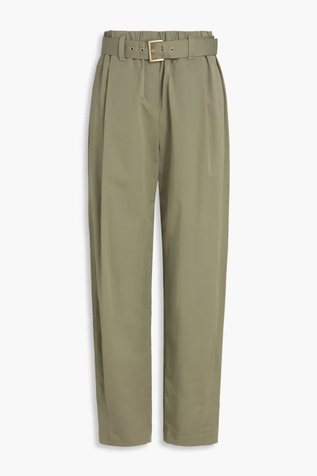 Brunello Cucinelli Belted Stretch-Cotton Twill Tapered Pants in Ivory, photo 5 of 8 from THE OUTNET