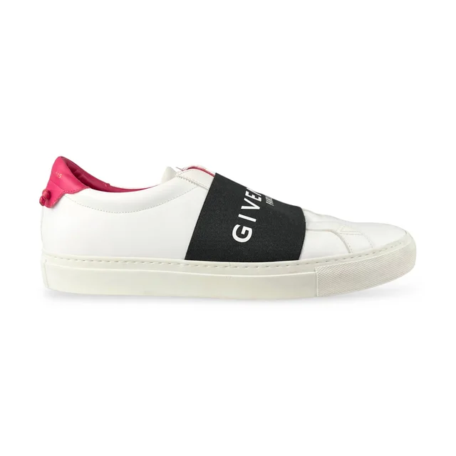 Givenchy Men's Paris Strap White & Fuchsia Sneakers in White Leather from Designer Archives