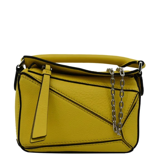 Loewe Nano Puzzle Leather Shoulder Bag Yellow in Yellow Leather from Dallas Designer Handbags