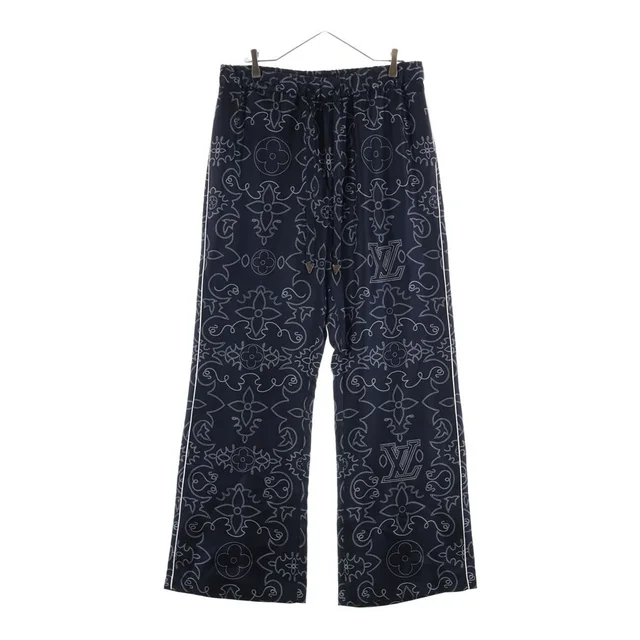 Louis Vuitton Monogram Pajamas Silk Pants Mrr All Over Print Long Navy in Navy Silk from The Reluxe