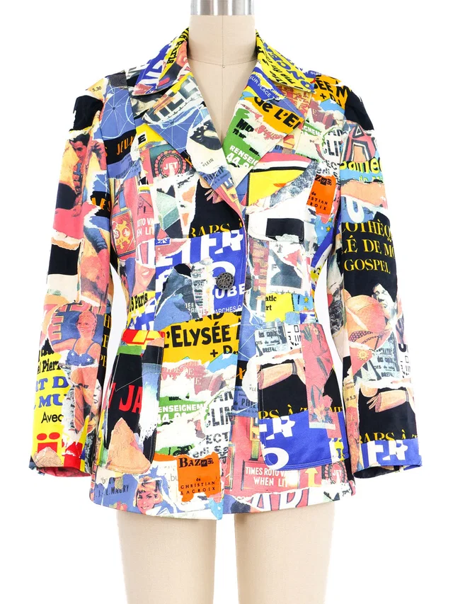 Christian Lacroix Newsprint Blazer in Satin from Arcade Vintage