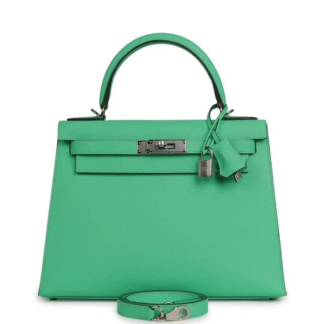Hermès Kelly Sellier 28 Vert Comics Epsom Palladium Hardware in Green Epsom leather from Madison Avenue Couture