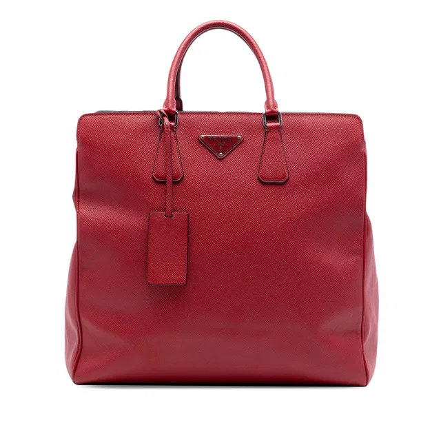 Red Prada Saffiano Lux Double Handle Shopping Tote Satchel in Red Saffiano leather from Designer Revival