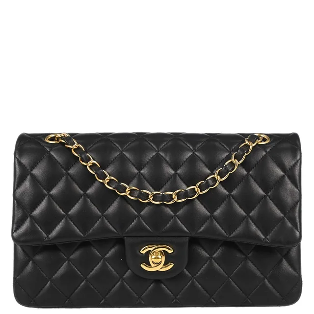 Chanel 2018-2019 Black Lambskin Medium Classic Double Flap Shoulder Bag in Black Lambskin from AMORE Vintage Tokyo