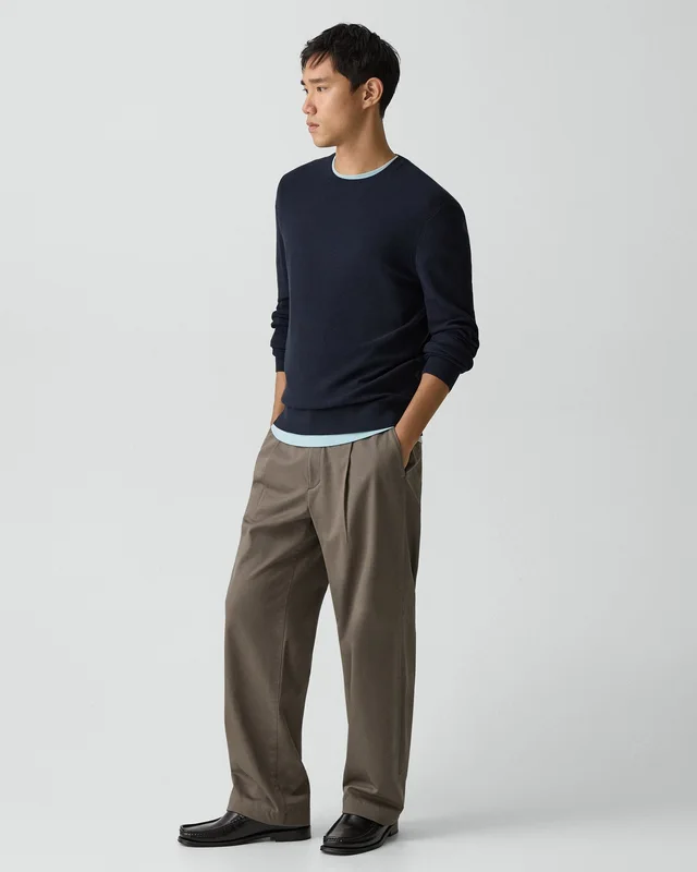 Theory Riland Crewneck Sweater in Light Bilen in DARK ECLIPSE 62% Viscose, 38% Polyester; Exclusive Of Elastic, photo 5 of 12 from Theory