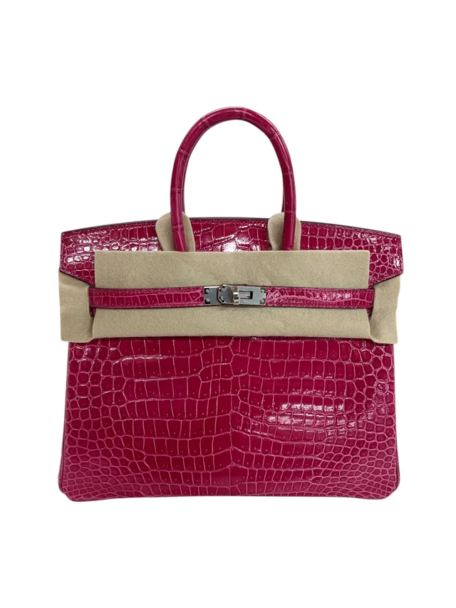 Hermès Birkin 25 Rose Pourpre Shiny Alligator PHW #U in Pink Crocodile from Luxury Promise