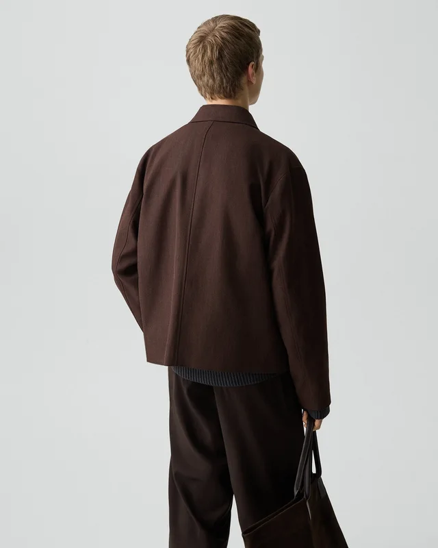 Theory Boxy Jacket in Twill Blend in ESPRESSO BEAN, photo 3 of 14 from Theory