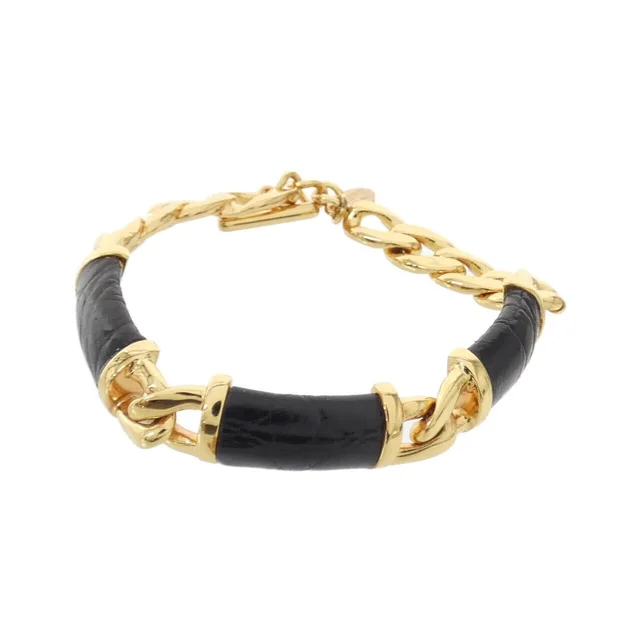 [vintage] Loewe Bracelet in BLACK / GOLD metal fittings leather from KOMEHYO