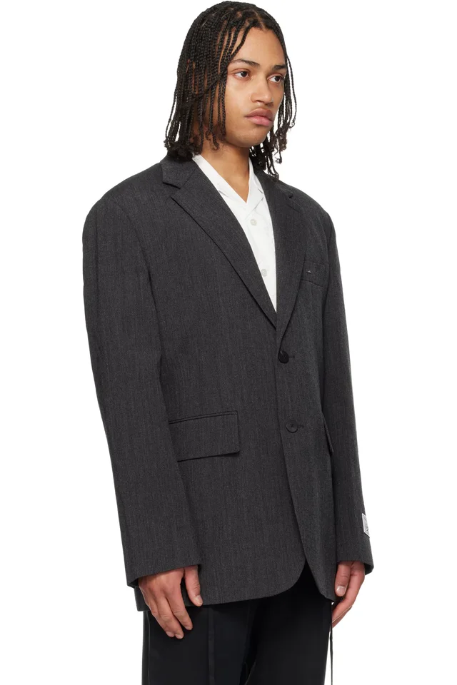 WOOYOUNGMI Gray Oxford Single Blazer, photo 2 of 4 from SSENSE
