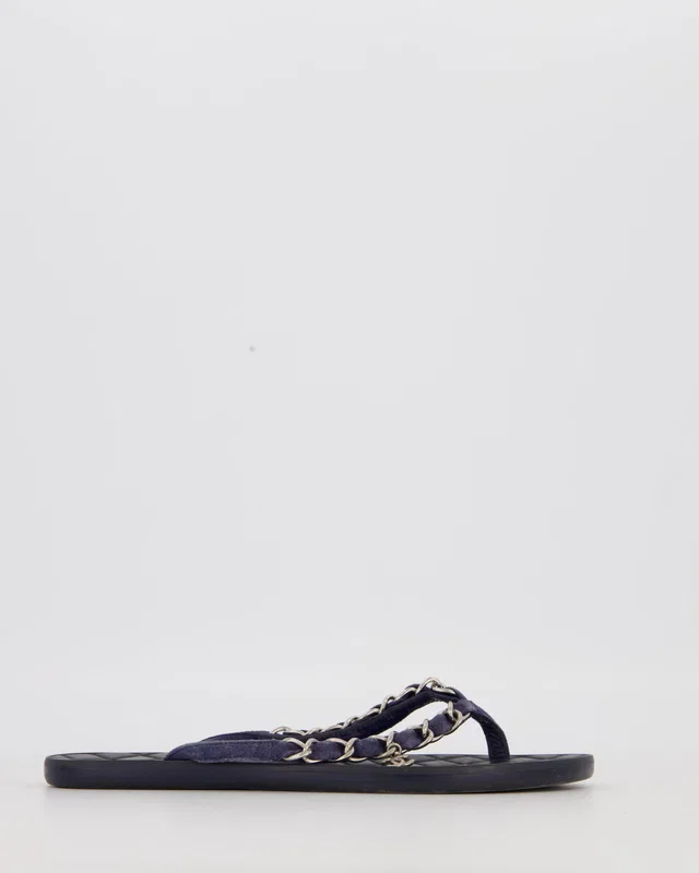 Chanel Navy Quilted Thong Sandals With Chain Logo Straps Size EU 36 in Navy from Sellier