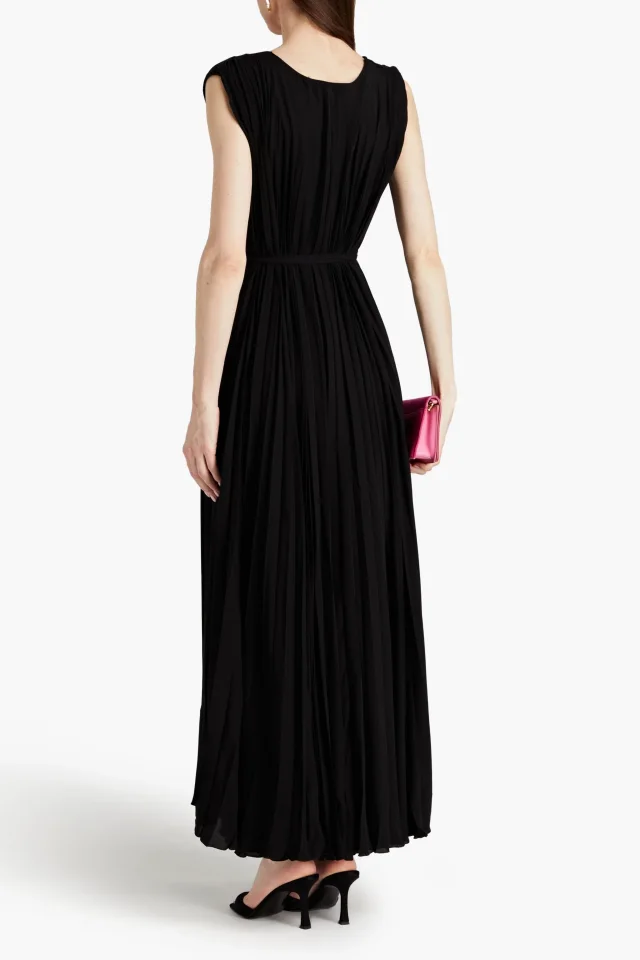 Valentino Garavani Wrap-Effect Pleated Silk-Crepe Maxi Dress in Black, photo 3 of 4 from THE OUTNET