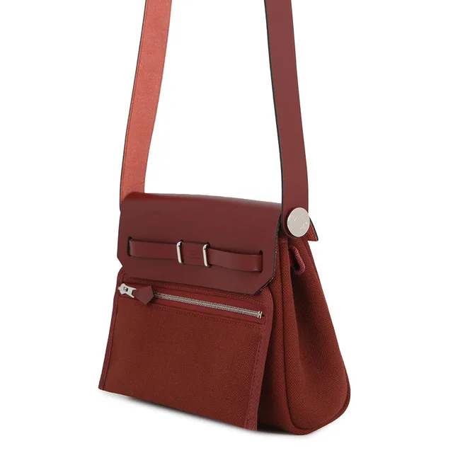 Hermès Herbag zip Rouge H Vache Hunter Leather Toile Military Size Mini in Burgundy Leather from GALLERY RARE, photo 2 of 2