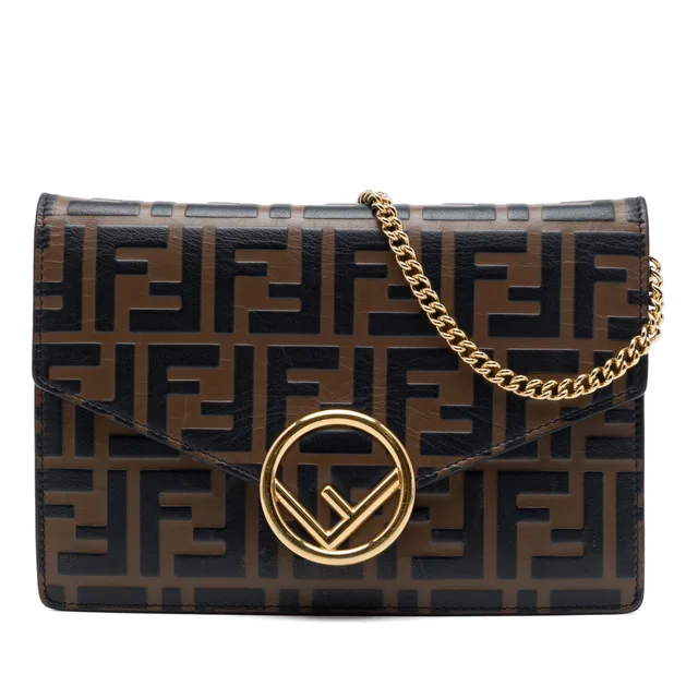 Brown Fendi Zucca Embossed Leather F Is Fendi Envelope Wallet On Chain Crossbody Bag in Brown Leather from Designer Revival