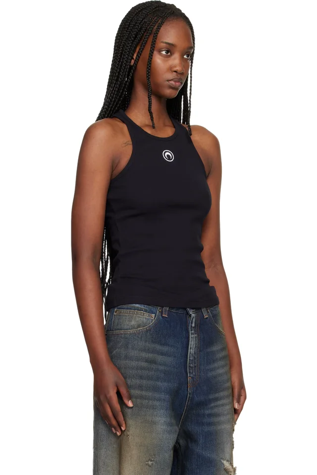 Marine Serre Black Moon Logo Ribbed Jersey Tank Top, photo 2 of 4 from SSENSE