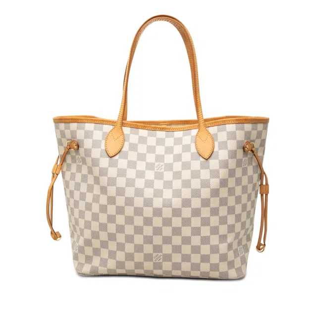 White Louis Vuitton Damier Azur Neverfull MM Tote Bag in White Canvas from Designer Revival