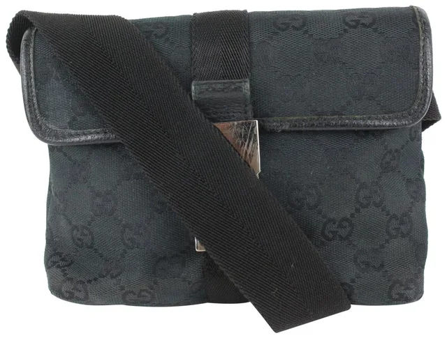 Gucci Black Monogram GG Waist Bag Belt Pouch Fanny Pack in Black Canvas from Bagriculture