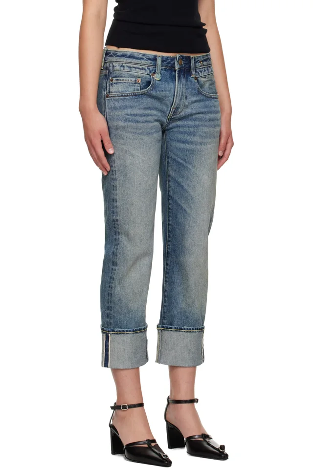 R13 Blue Cuffed Boy Straight Jeans, photo 2 of 3 from SSENSE
