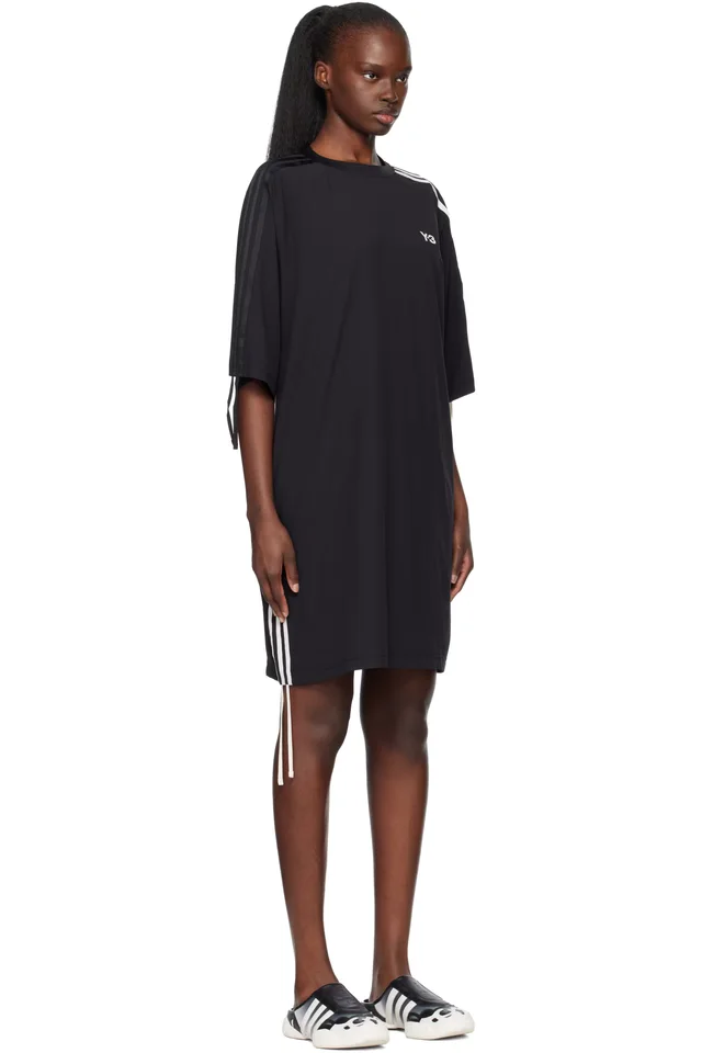 Y-3 Black Cinch 3 Stripes Oversized Tee Midi Dress, photo 2 of 4 from SSENSE