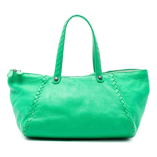 Green Bottega Veneta Intrecciato Trimmed Cervo Tote in Green Woven leather from Designer Revival