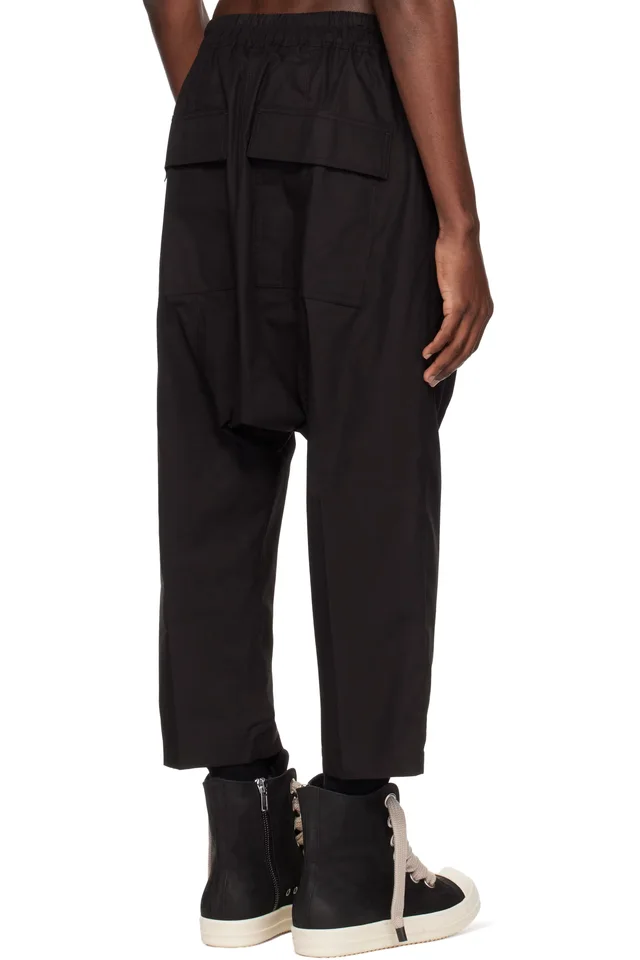 Rick Owens Black Temple Drawstring Cropped Trousers, photo 3 of 4 from SSENSE
