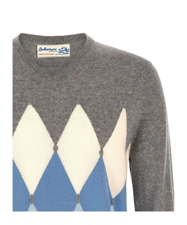 Ballantyne Diamond Intarsia V-Neck Knitted Sweater, photo 3 of 4 from SENSER