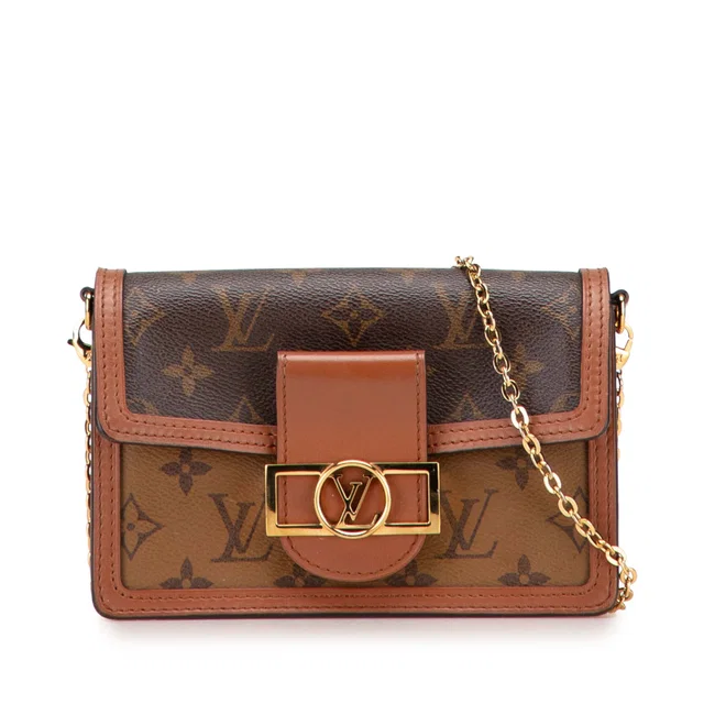 Brown Louis Vuitton Monogram Reverse Dauphine Wallet on Chain Crossbody Bag in Brown Canvas from Designer Revival