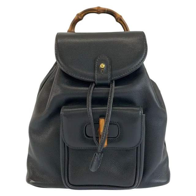Gucci Vintage Bamboo Black Gold Leather 003 58 Backpack in Black Leather from The Reluxe